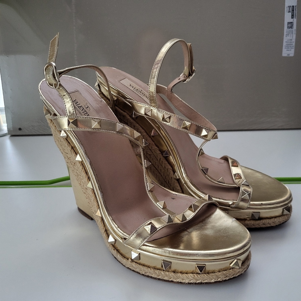 Valentino Gold Espadrille Sandals